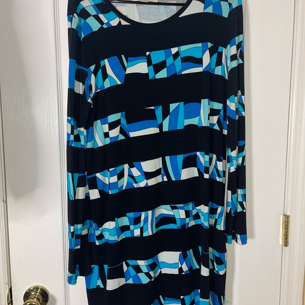 Michael Kors Black and Blue Geometric Stripe Dress
